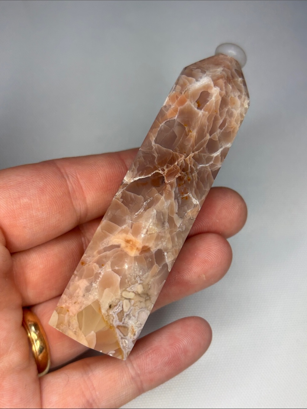 Polished Peach Agate Druzy Berricated Point Tower -  Crystal